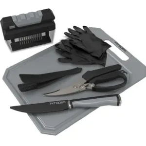 Geprüft Pit Boss Fleischset Schneidebrett Handschuhe Messer Schere Fleischzartmacher